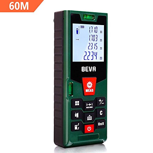 Laser Entfernungsmesser 60M Laser Messgerät Distanzmesser (Messbreich 60m/±2mm) mit LCD Hintergrundbeleuchtung, Staub/Spritzwasserschutz IP54 von BEVA