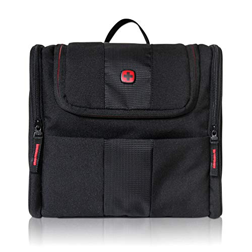 WENGER Premium Reise Kulturtasche zum Aufhängen für Damen und Herren, großer Kulturbeutel mit 7 Liter Fassungsvermögen, Kosmetikbeutel mit Haken, Kosmetiktasche in Schwarz mit grauem Innenfutter
