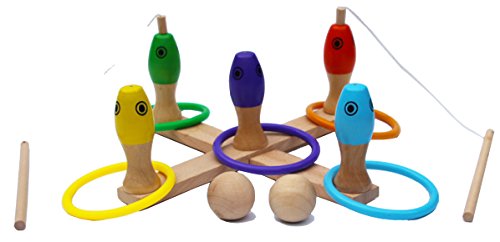 Toys of Wood Oxford Holz Ringwurfspiel, Angeln magnet und Kegeln 3 in 1 Spiel