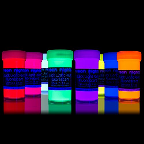 neon nights Fluoreszierende Schwarzlicht Farben für Kunst und Wohnraum | Leuchtfarben mit Glow-Effekt unter UV-Licht | 8 x 20ml Neon-Farben