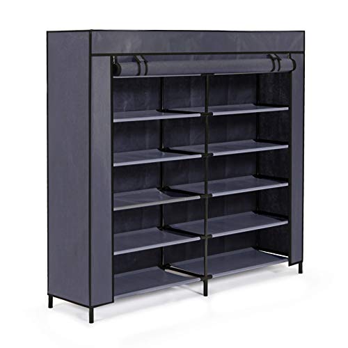 Meerveil Schuhschrank Stoffschrank 6 Ebenen, Schuhregal Stoffregal für ca. 36 Paare Schuhe, 110cm*115cm*30cm, Schuhablage Schuhständer mit Schutzhülle, Grau