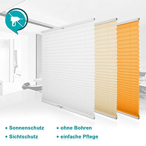 Homland Plissee ohne Bohren Faltrollo Klemmfix Rollo Weiß 85x120cm Easyfix Plisseerollo Jalousie lichtdurchlässig & Blickdicht Lichtschutz & Sichtschutz für Fenster und Tür