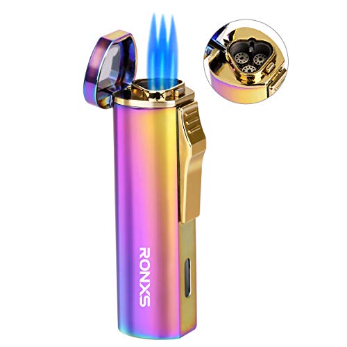 Ronxs Sturmfeuerzeug, 3 Jet Flammen Feuerzeug Gasfeuerzeug Zigarren Feuerzeuge Gas Nachfüllbar, Kein Gas enthalten, mit Geschenkbox,Ohne Gas (Bunt)