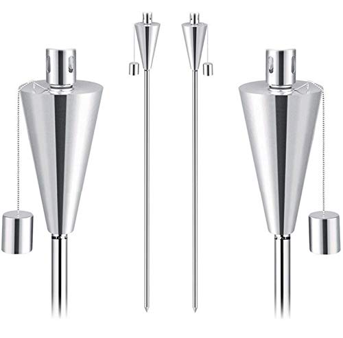 2 Fackeln Gartenfackel Set Edelstahl 115cm I Kindersicherer Verschluß I Glasfaserdocht I Lange Brenndauer I Ölfackel für Draußen/Garten