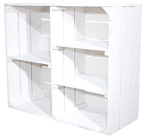 Vinterior Shabby Chic Holzschrank mit 3 Mittelbretter und Trennbrett - Neue Obstkisten Holzkisten als Schrank aus Holz in weiß - Schuhregal Bücherregal 77x68x35cm