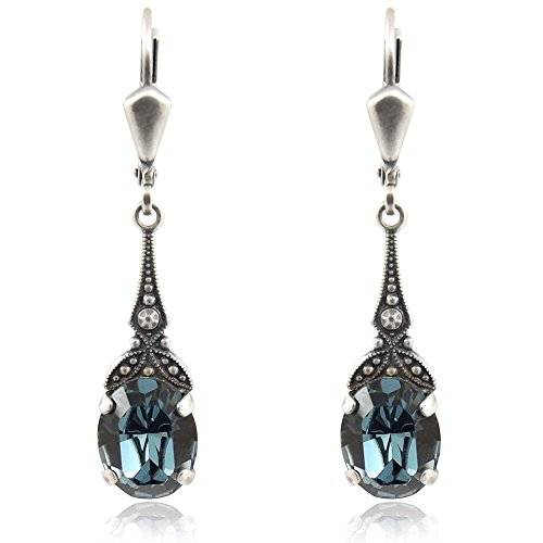 Jugendstil Ohrringe mit Kristallen von Swarovski Blau Silber NOBEL SCHMUCK