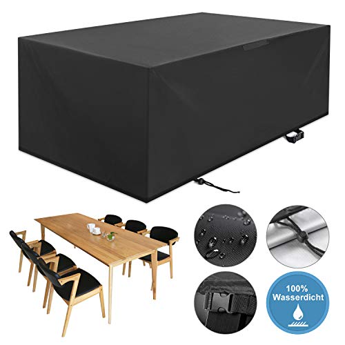 Yissvic Abdeckung Gartenmöbel Abdeckhaube Schutzhülle Abdeckplane für Gartenmöbel Gartentische Möbelsets Wasserdicht Oxford 420D 242 x 162 x 100cm Schwarz (Verpackung MEHRWEG)