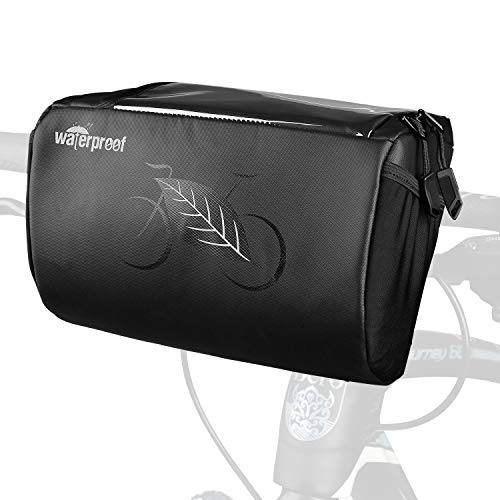 WOTOW Fahrrad Lenkertasche, wasserdichter Fahrrad Lenker Frontrahmen Aufbewahrungskorb mit reflektierenden Mustern und transparentem wasserabweisendem Touchscreen-Handyhalter für Rennrad-MTB, 3L