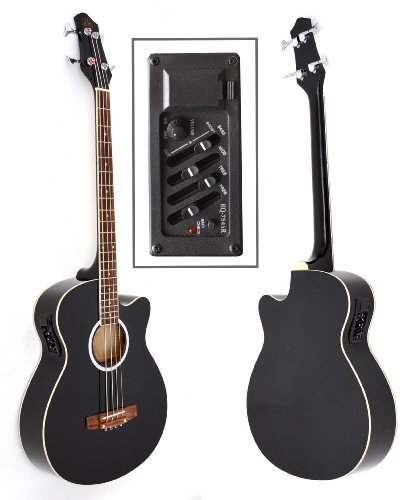 ts-ideen Akustik E-Bass mit 4 Band EQ Pickup Tonabnehmer Bassgitarre mit Ersatzsaiten