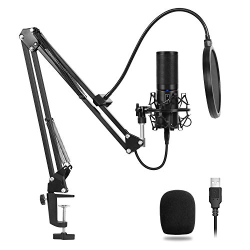 TONOR USB Kondensator Mikrofon Aufnahme Microphone Aufhängung Arm-Stativ mit Shock-Halterung Verstellbarem Mikrofonständer Kit Cardioid für Musik und Video aufnehmen Podcast usw