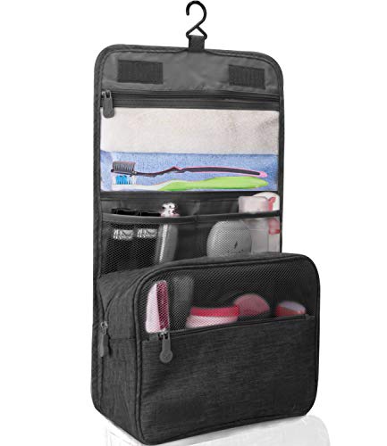 Kulturtasche zum Aufhängen Faltbarer Reise Kulturbeutel mit Tragegriff, Waschtasche, Waschbeutel für Herren, Damen (Schwarz)