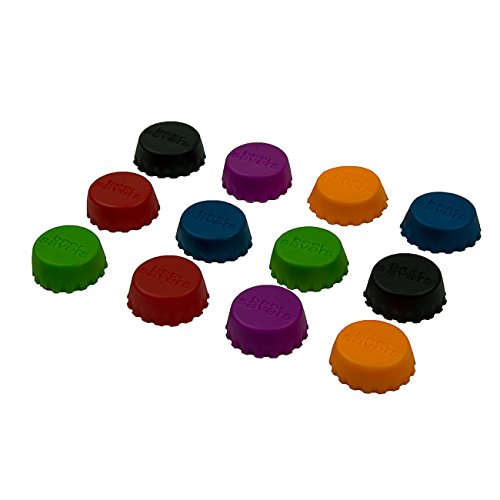 12er SET Silikon–Kronkorken, Beer saver, Bier–Kapseln, Flaschenverschluss, passt auf jede Flasche, Caps, Wein– und Saftflasche, Deckel, Verschluss, Farbe: Lila, grün, orange, blau, schwarz, rot