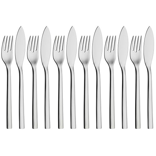 WMF Nuova Fischbesteck Set, 12-teilig, Fischgabel, Fischmesser, für 6 Personen, spülmaschinengeeignet, Cromargan Edelstahl poliert