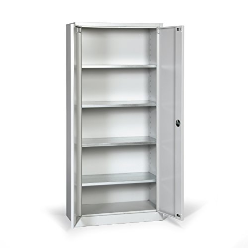 Protaurus Werkzeugschrank Flügeltürschrank, 4 verzinkte Fachböden, HxBxT 1800x800x380mm, Korpus Türen RAL 7035 Lichtgrau