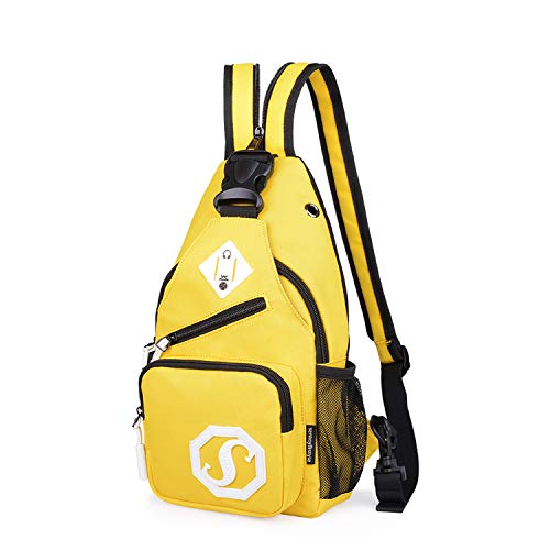 FANDARE Mode Sling Bag Rucksack Umhängetasche Brusttasche Messenger Bag Schultertasche Hiking Bag Daypack Crossbody Bag Chest Pack Sports Reisetasche Wasserdicht Polyester Gelb