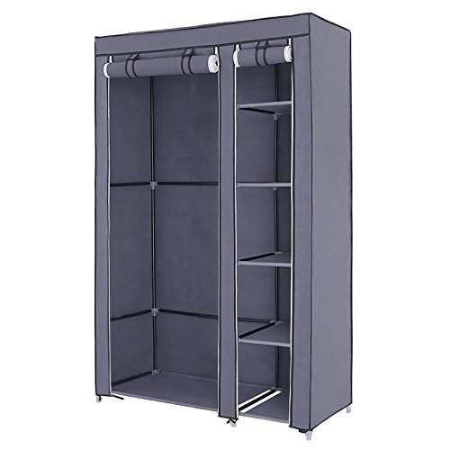 SONGMICS XL Garderobe Stoffschrank Faltschrank Kleiderschrank Campingschrank 175 x 110 x 45 cm grau Zwei hochrollbare Türen LSF007G