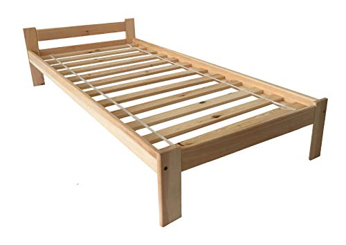 Holzbett Bett 90x200 Jugendbett Kinderbett Kiefernbett Natur Massive Füße Einzelbett Bettgestell mit Lattenrost/Rollrost