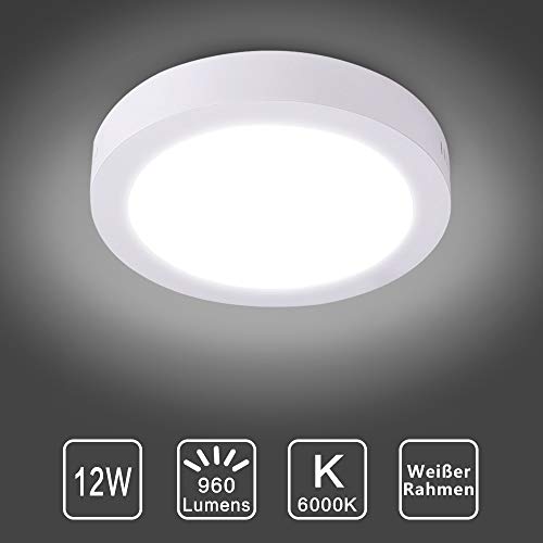 Deckenleuchte Rund 12W LED Deckenlampe Wandlampe Wandleuchte 6000K Kaltweiß für Küche, Flur, Keller (Nicht Dimmbar)