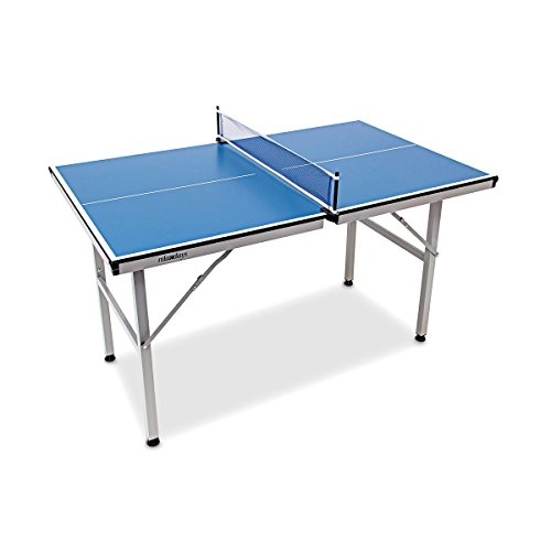 Relaxdays Tischtennisplatte Midi klappbar, Indoor u. Outdoor, Tischtennistisch m. Netz, HxBxT: 75 x 75 x 125 cm, blau