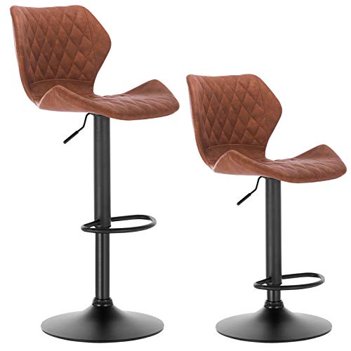 WOLTU Barhocker BH96br-2 2er Set Barstuhl Tresenhocker Bistrohocker Designer Hocker mit Rückenlehne, Kunstleder in Antiklederoptik höhenverstellbar drehbar Stahl Braun