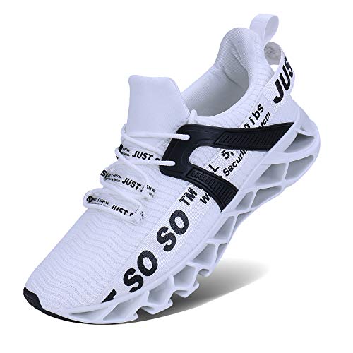 Wonesion Herren Fitness Laufschuhe Atmungsaktiv Rutschfeste Mode Sneaker Sportschuhe, 6-weiß, 43 EU
