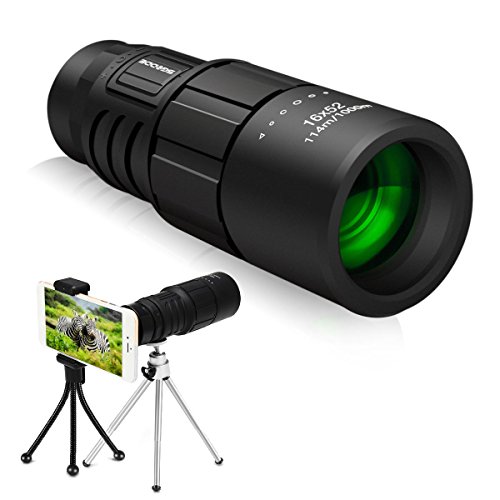 Monokular Scope 16 x 52, SGODDE Hohe Leistung HD Militärische Mini Nachtsicht Wasserdicht & Antibeschlag Anti-Nebel 66m-8000m mit Handschlaufe/Stativ für Reisen Navigation,die Vogelbeobachtung, Wildli