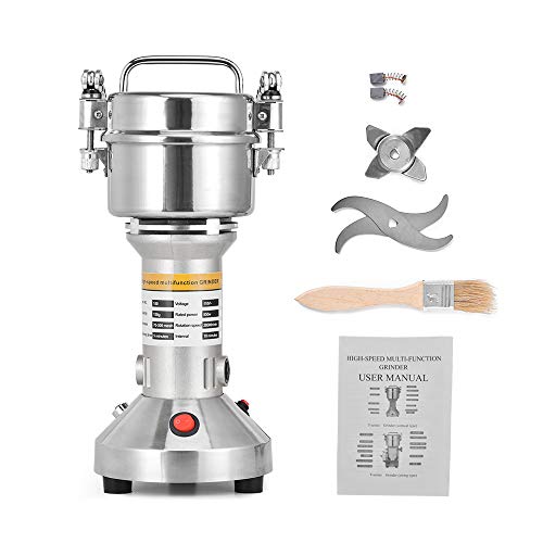 HUKOER Tragbare Getreidemühle 220 V Herb Grain Spice Getreidemühle Mühle Mehl Pulver Maschine, 3 Klingen Timing Schleifmaschine High Speed Küchenmaschine (150g Kapazität)
