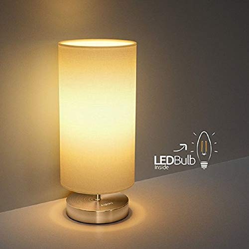 Tischlampe, Nachttischlampe für Schlafzimmer, TECKIN Stoff Schreibtischlampe, Minimalist Moderne Stoff Nachttisch-Leuchte für Schlafzimmer, Kaffeetisch and Büro (4w E27 LED Birne Enthalten)
