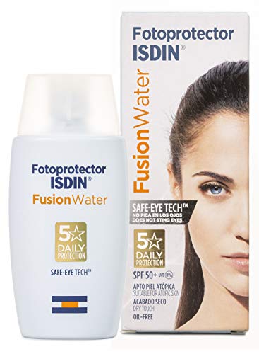 Isdin Fusion Water - Fotoprotector facial diario SPF 50+ de base acuosa con ingredientes antienvejecimiento y antioxidantes, 50 ml