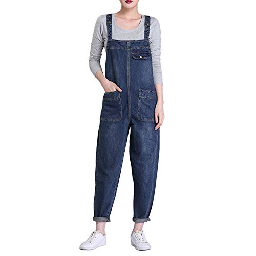 LAEMILIA Latzhose Damen Hose Latzhose Denim Jeansoptik Klasse Vintage Jeans Lang Lässig Baggy Boyfriend Stylisch Overall Jumpsuit