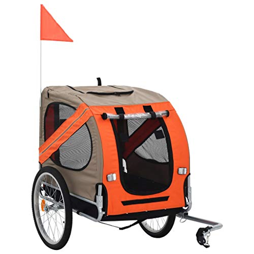Festnight Hunde-Fahrradanhänger | Klappbar Hundeanhänger | Hunde Fahrrad Tier Anhänger | Orange und Grau Oxford-Gewebe mit Stahlrahmen | 137 x 73 x 90 cm