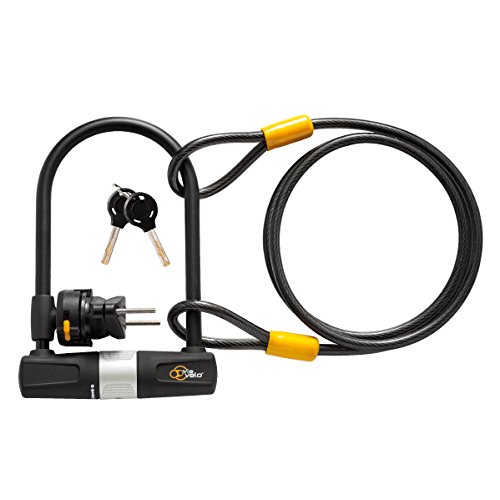 Fahrrad U Lock mit Kabel – Über Velo Heavy Duty Fahrrad Bügelschloss, 14 mm Bügel und 10 mm x1.8 m Kabel mit Halterung für Road Bike Mountain Bike E-Bike Klapprad, tolles Bike Sicherheit Werkzeug