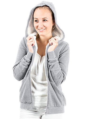 Casual Standard Damen Kuscheljacke Sweatjacke Hoodie Kapuzenpullover (M, grey)