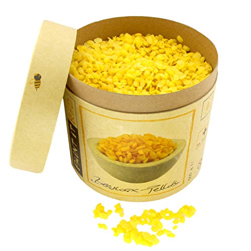 100% Premium BIENENWACHS Bio für Kosmetik | Europharm Norm (Ph. Eur.) | 500 g Reine Bienenwachs – Pastillen | Pellets für Salben, Lippenbalsam, Seifen, Cremes, Lotionen und Kerzen | Granulat gelb