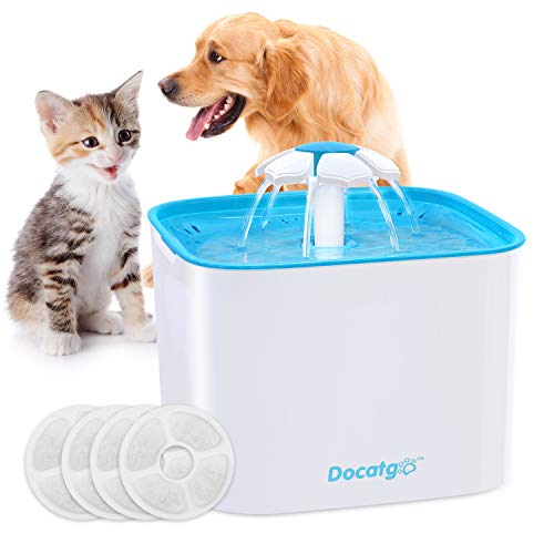 Docatgo Katzen Trinkbrunnen,4 Filterelemente Haustier Wasserspender Trinkbrunnen Hund Automatisch Blumentrinkbrunnen Trinkbrunnen Für Katzen und Hunde 2L Ultra Leise Wasserspender