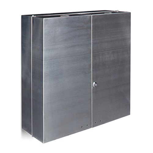 Relaxdays Medikamentenschrank Edelstahl XXL H x B x T: 53 x 52,5 x 19,5 cm mit 11 Ablagen für viel Stauraum und Türen zum Abschließen samt 2 Schlüsseln Medizinschrank im modernen Stil fürs Bad, silber