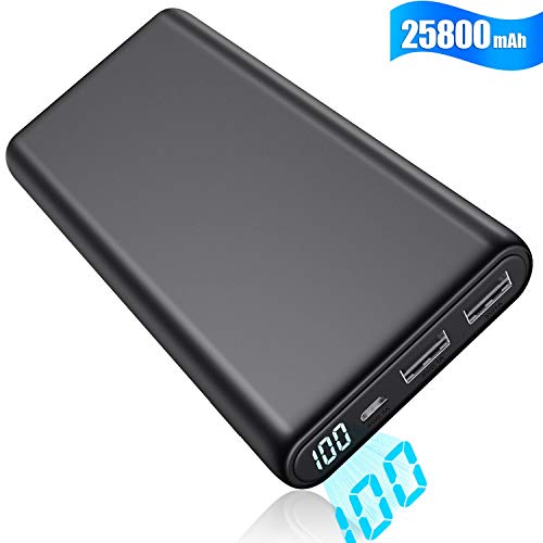 Yacikos Powerbank 25800mAh, Externer Akku Mit LCD Digital Display Portable Ladegerät,hohe Kapazität 2 USB Ports Output für Handy, Tablet und weitere Digitalgerät