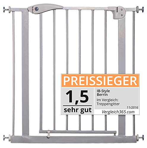 ib style- Berrin Treppengitter 75-175 cm | Auto-Close | 90°Stop | Einhand-Bedienung | SILBERMATT