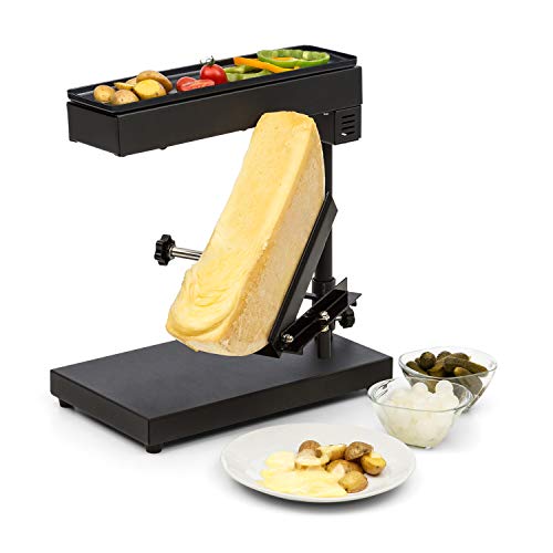 Klarstein Appenzell Peak - Raclette mit Grill, Käseschmelzer, traditionelles Käseschmelzen, Käse-Raclette, 1000 Watt, Temperatur einstellbar, neigbar, höhenverstellbar, Edelstahl, schwarz