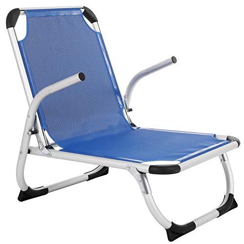 SONGMICS Strandstuhl, Klappstuhl, Aluminium, tragbarerer Campingstuhl, faltbar, leicht und komfortabel, atmungsaktives Kunstfasergewebe, hoch belastbar, Outdoor Stuhl, blau GCB64BU