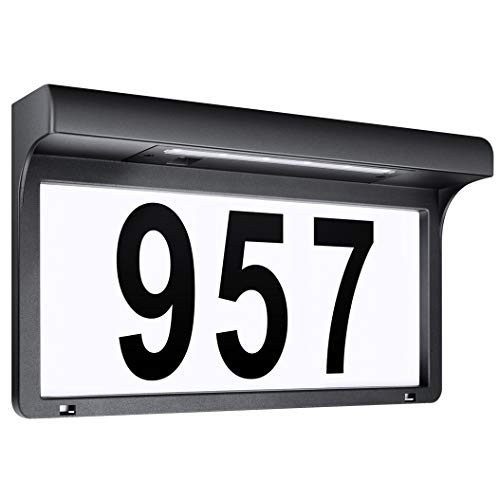 Solarhausnummer Hausnummer LED Solarleuchte Solar Außenwandleuchte Hausnummernleuchte Wandleuchte Hausnummernschild Beleuchtet Hausnummer Schild Wetterfest -Metall (31.5 x 17.5 cm)