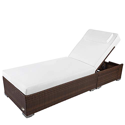 RS Trade Palermo XXL (Sitzhöhe mit Auflage ca. 42 cm) Outdoor Polyrattan Sonnenliege, Alu-Gestell (bis 160 kg) mit Rollen, Lehne 5-Fach verstellbar, Rattan Gartenliege inkl. 10 cm Auflage, Java Braun