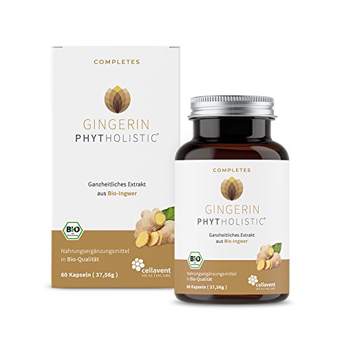 BIO Ingwer Kapseln hochdosiert, Phytholistischer Ingwerextrakt - mehr als 52g Gingerol und Shogaol. Mit natürlichen Vitaminen OHNE Zusatzstoffe von Cellavent Healthcare - 60 Bio Ingwer Kapseln