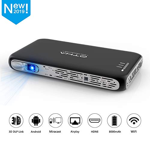 OTHA Mini Beamer, 3D Beamer WiFi Bluetooth Android DLP Pocket Projector LED 200ANSI Lumens HDMI Projektor mit Dual-Lautsprecher Akku- Bis zu 2 Stunden für Full HD/4K/ iPhone/PS4/PC