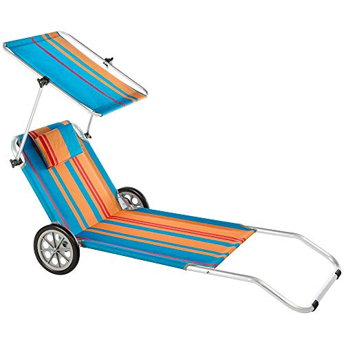 Baltico Strandliege mit Sonnendach und Rädern Klappliege Sonnenliege Strandwagen Alu