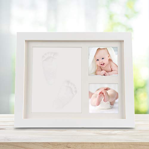 Orlegol Baby Handabdruck und Fußabdruck, Baby Holz Bilderrahmen mit Gipsabdruck Hand und Fuß 3D, Abdruckset Bilderrahmen Baby Geschenk, Besonderes Geschenk zur Geburt für Neugeborene (Weiß)