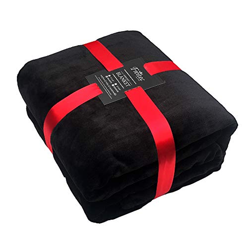 Kuscheldecke Tagesdecke TV-Decke Mikrofaser-Decke Wohndecke Fleecedecke Sofadecke Supersoft warm, weiche Mikrofaser Coral Fleece (Schwarz, 180 x 220 cm)