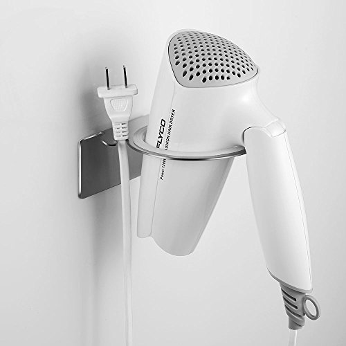 Ecooe Haartrocknerhalter Ohne Bohren Edelstahl mit 3M Klebeband Selbstklebender Fönhalter mit Praktischem Kabelhalter