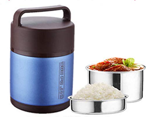 HAHABABY Vakuumisolierter Isolierbehälter Doppelwandiger Edelstahl Thermobehälter Lebensmittel Gefäß Foodcontainer Essenbehälter Foodbehälter,Blue,1.6L