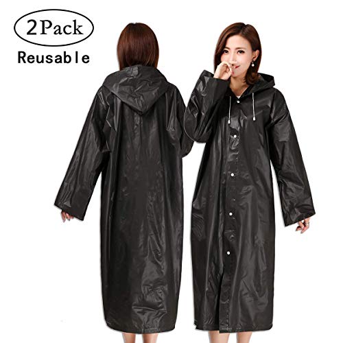 LEO Transparent Regenponcho Wiederverwendbar Regenmantel Wasserdicht Atmungsaktiv Regencape tragbarer Regenmantel Regenbekleidung Regenjacke Wandern Camping Angeln 160-190cm, Eva, 2 Stück (b-Schwarz)